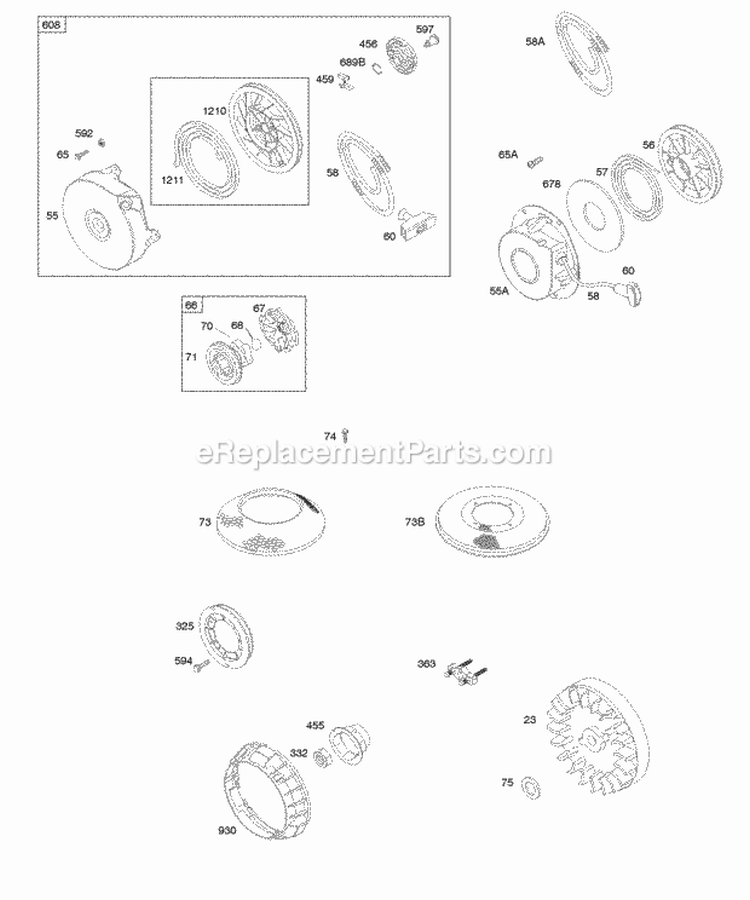 Flywheel Rewind Starter Diagram and Parts List for 091232-1369-E1  Briggs and Stratton Engine